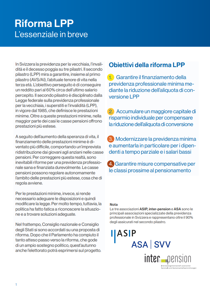 Factsheet LPP: Di cosa si tratta - una panoramica dei punti più importanti