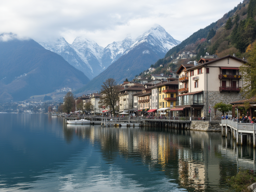 Dorf im Tessin am See