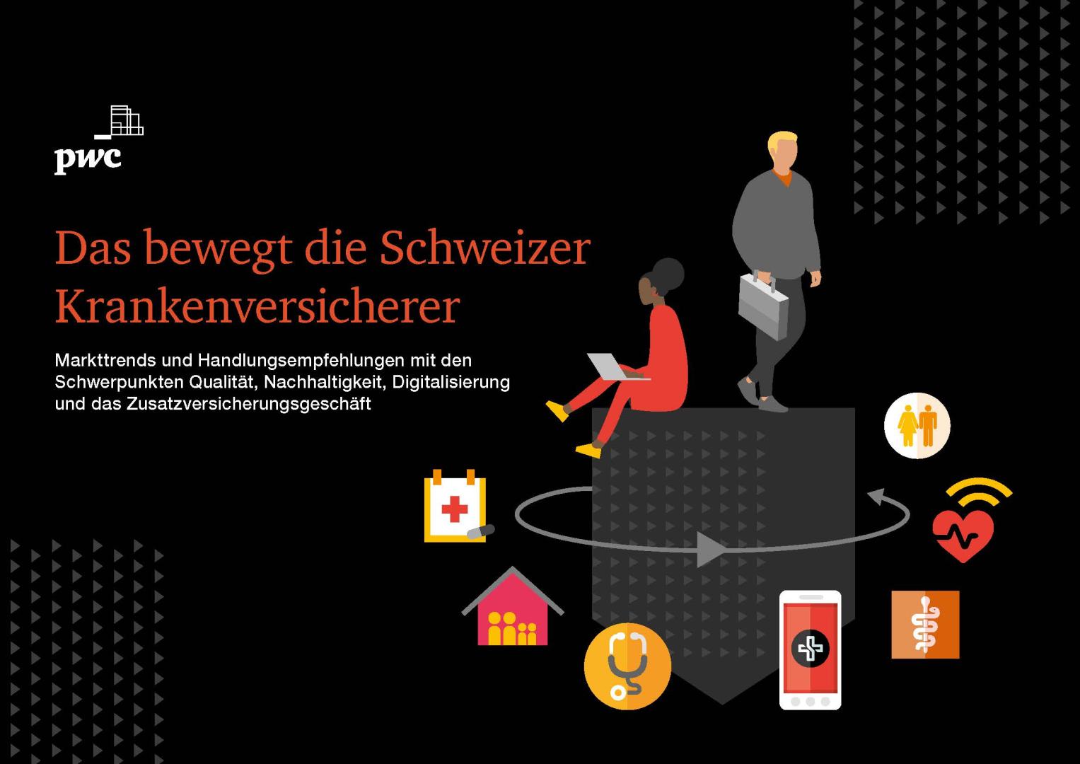 Titelseite PwC-Trendpapier "Das bewegt die Schweizer Krankenversicherer"