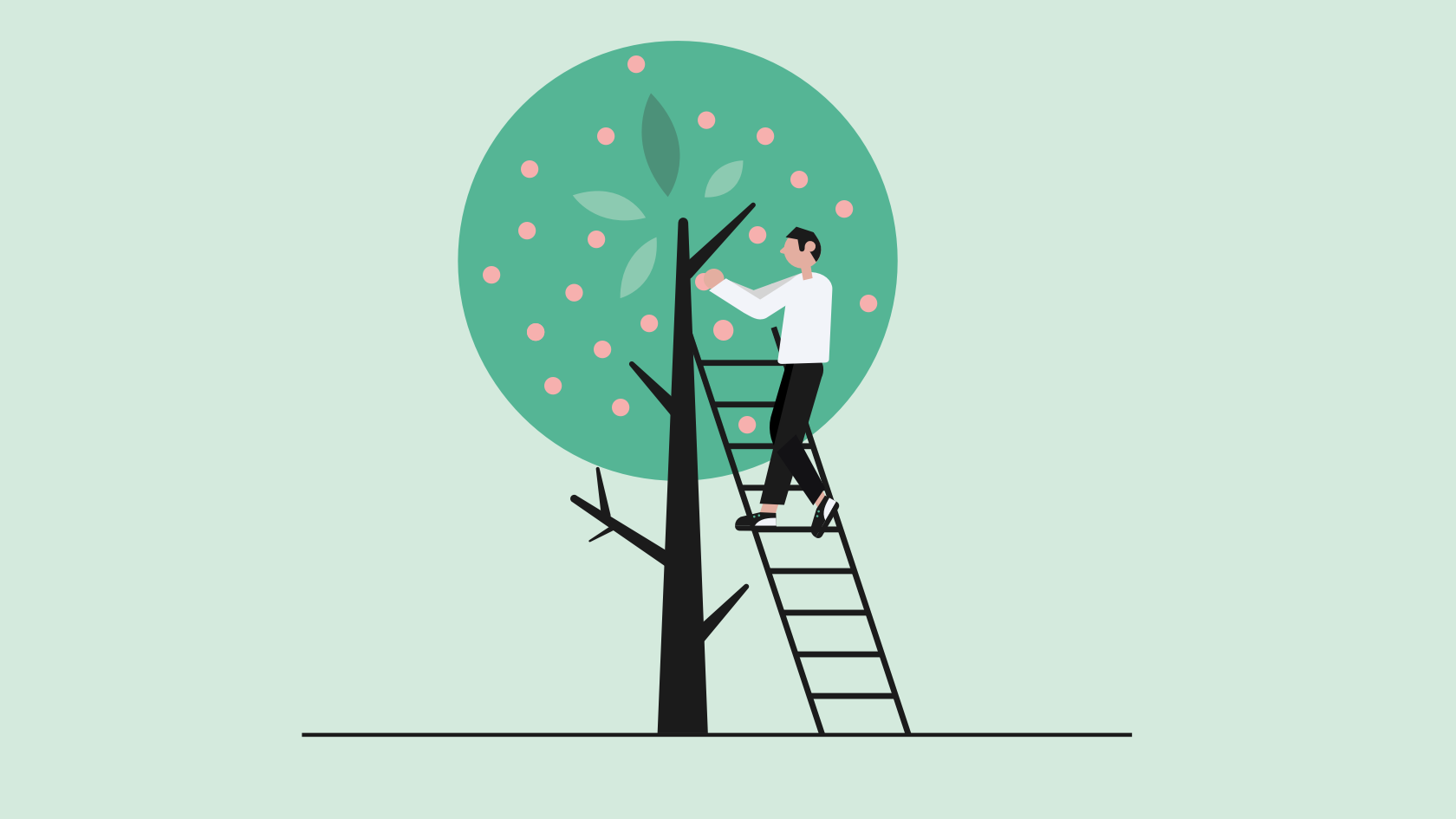 Illustration: Mann auf Leiter