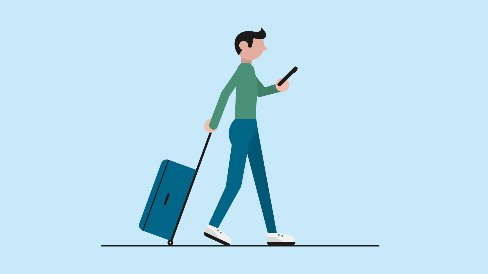 Illustration: Mann mit Koffer und Telefon