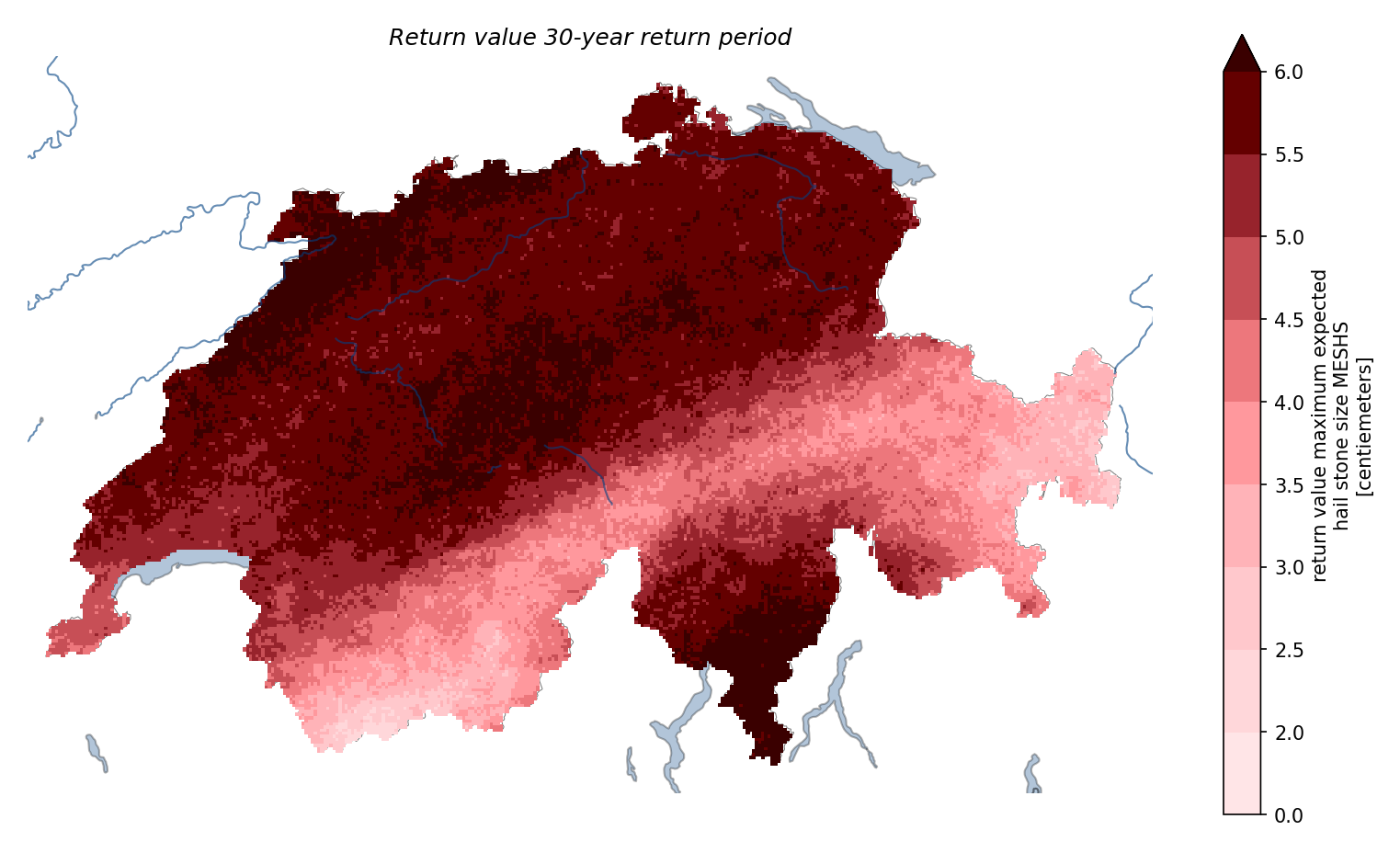 Karte mit Übersicht über die Hagelgefährdung in der Schweiz