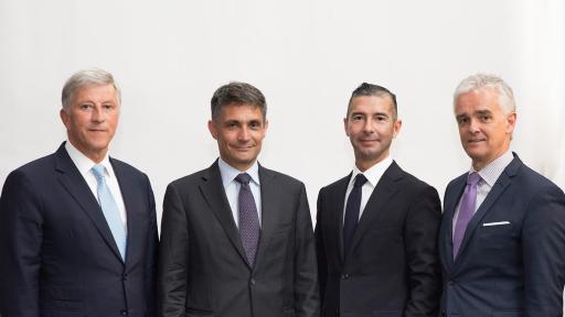 Rolf Dörig, Präsident SVV; Fabrizio Petrillo, CEO AXA Schweiz; Juan Beer, CEO Zurich Schweiz und Thomas Helbling, Direktor SVV. Nicht im Bild: Patrick Raaflaub, Group Chief Risk Officer Swiss Re.